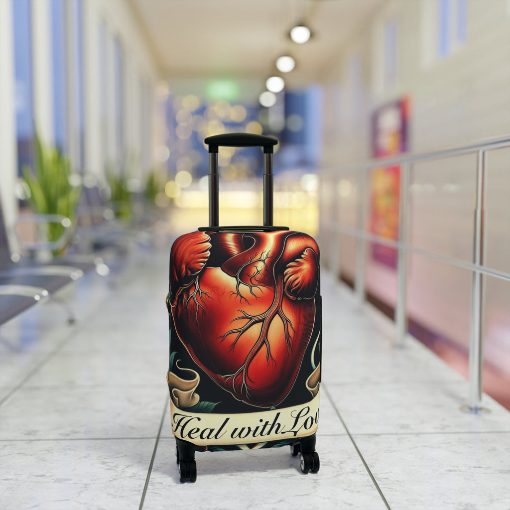 Heal with Love – Anatomical Heart Nurse Luggage Cover | Tattoo-Style RN Travel Protector