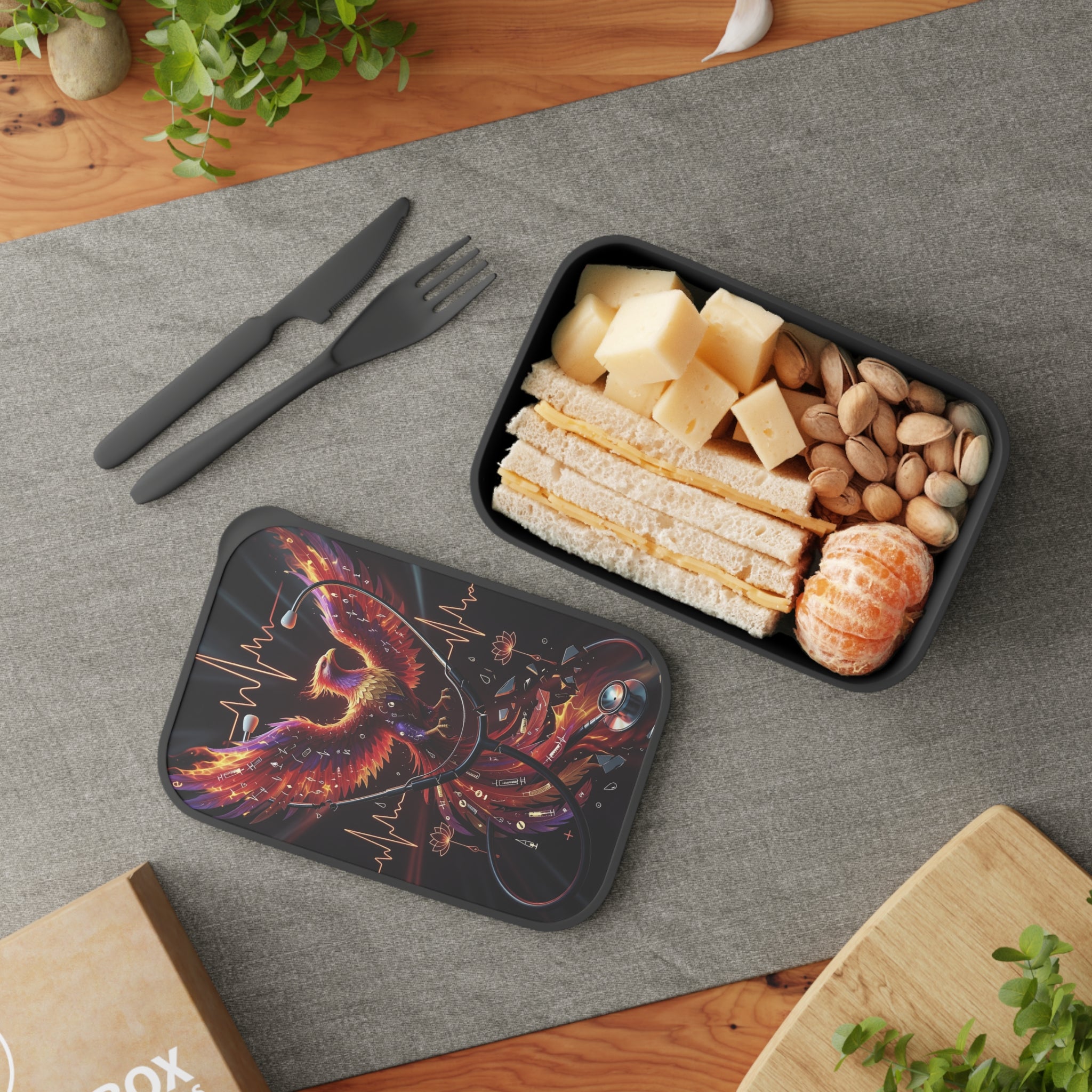 Phoenix Revival Nurse Bento Box - Stethoscope & Heartbeat Themed Lunch Container for Medical Professionals