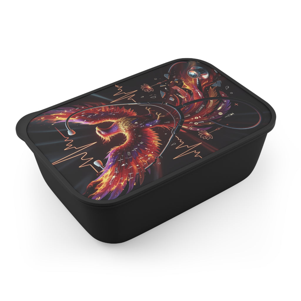 Phoenix Revival Nurse Bento Box - Stethoscope & Heartbeat Themed Lunch Container for Medical Professionals